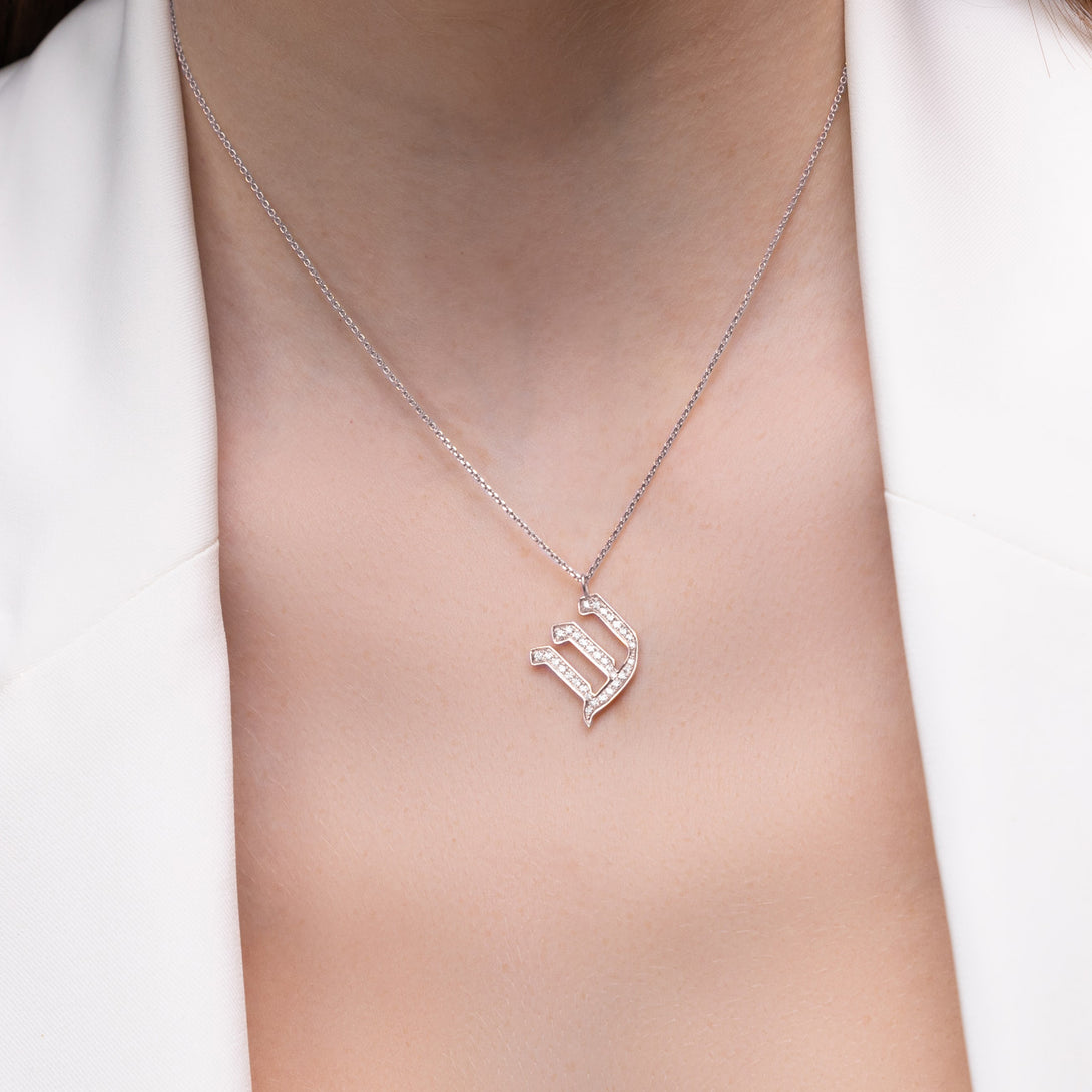 Hai - Hebrew Alef-Bet letter diamond Necklace - H letter